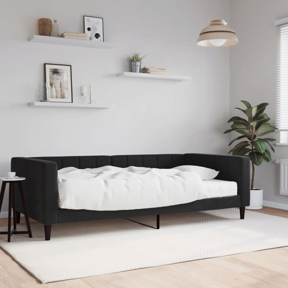 vidaXL Dagbädd med madrass svart 100x200 cm sammet