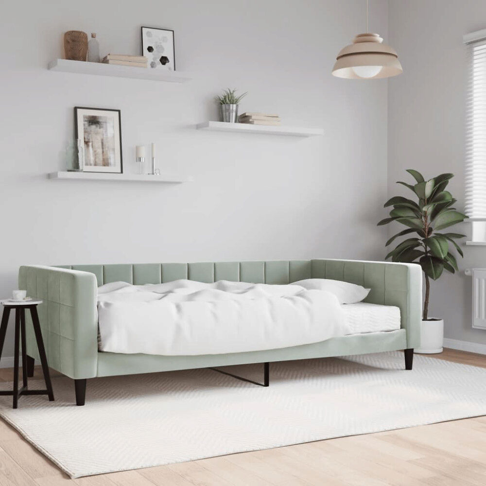 vidaXL Dagbädd med madrass ljusgrå 100x200 cm sammet