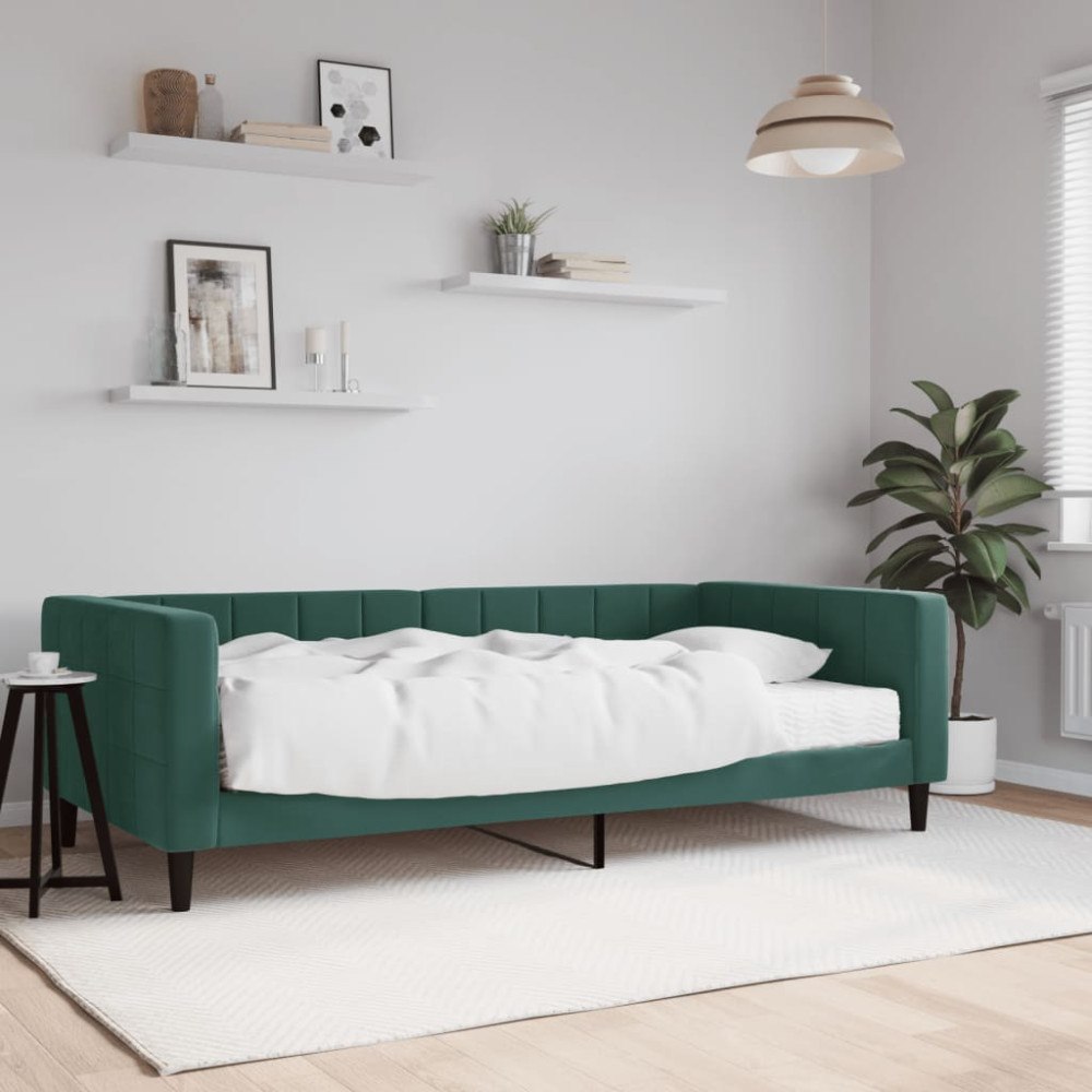 vidaXL Dagbädd med madrass mörkgrön 100x200 cm sammet