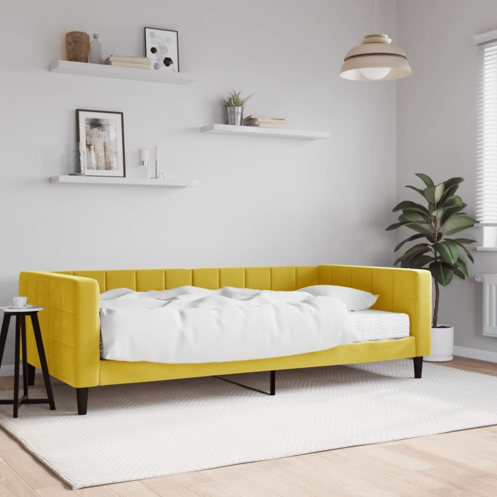 vidaXL Dagbädd med madrass gul 100x200 cm sammet