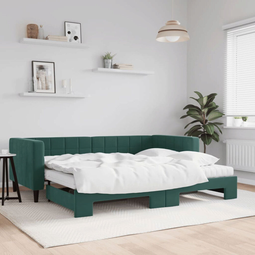 vidaXL Dagbädd utdragbar och madrasser mörkgrön 90x200 cm sammet