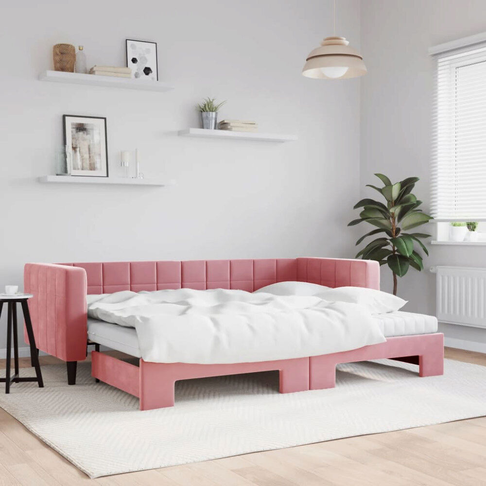 vidaXL Dagbädd med madrasser utdragbar rosa 80x200 cm sammet