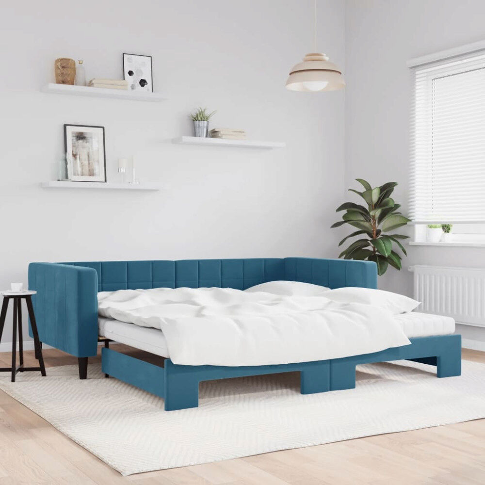 vidaXL Dagbädd utdragbar och madrasser blå 100x200 cm sammet