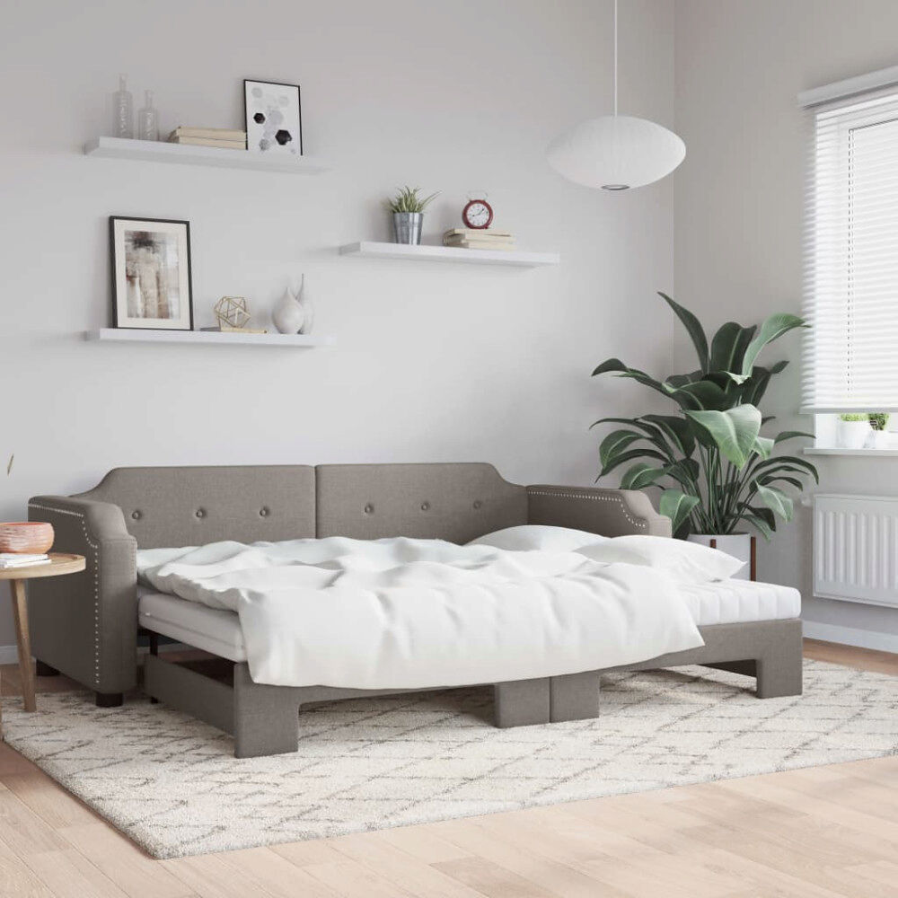 vidaXL Dagbädd med extrabädd och madrasser taupe 100x200 cm tyg