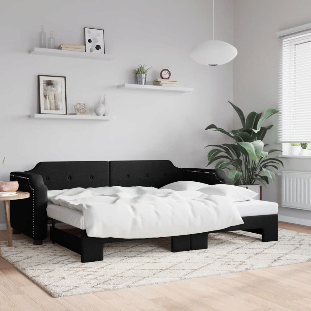vidaXL Dagbädd utdragbar svart 100x200 cm tyg