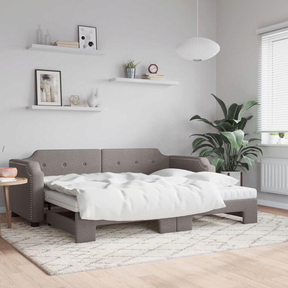 vidaXL Dagbädd med madrasser utdragbar taupe 80x200 cm tyg