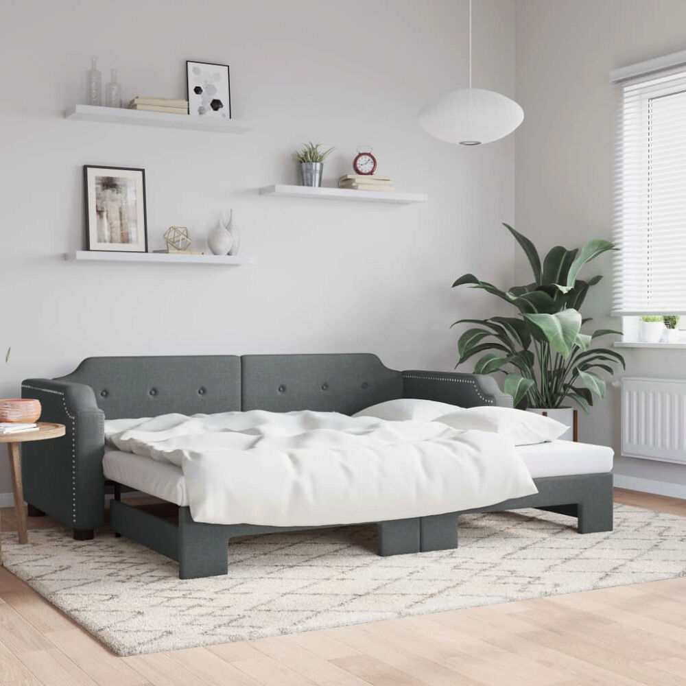 vidaXL Dagbädd utdragbar mörkgrå 90x190 cm tyg