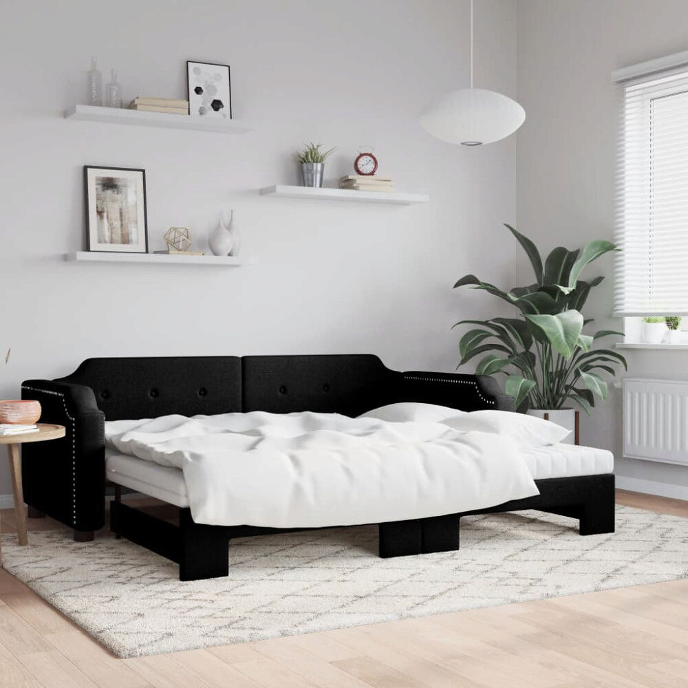 vidaXL Dagbädd med extrabädd och madrasser svart 90x190 cm tyg