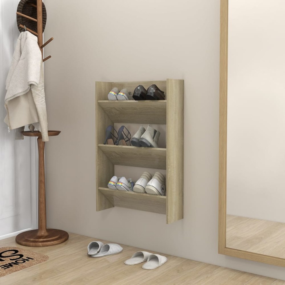 vidaXL Väggmonterat skoställ sonoma-ek 60x18x90 cm konstruerat trä