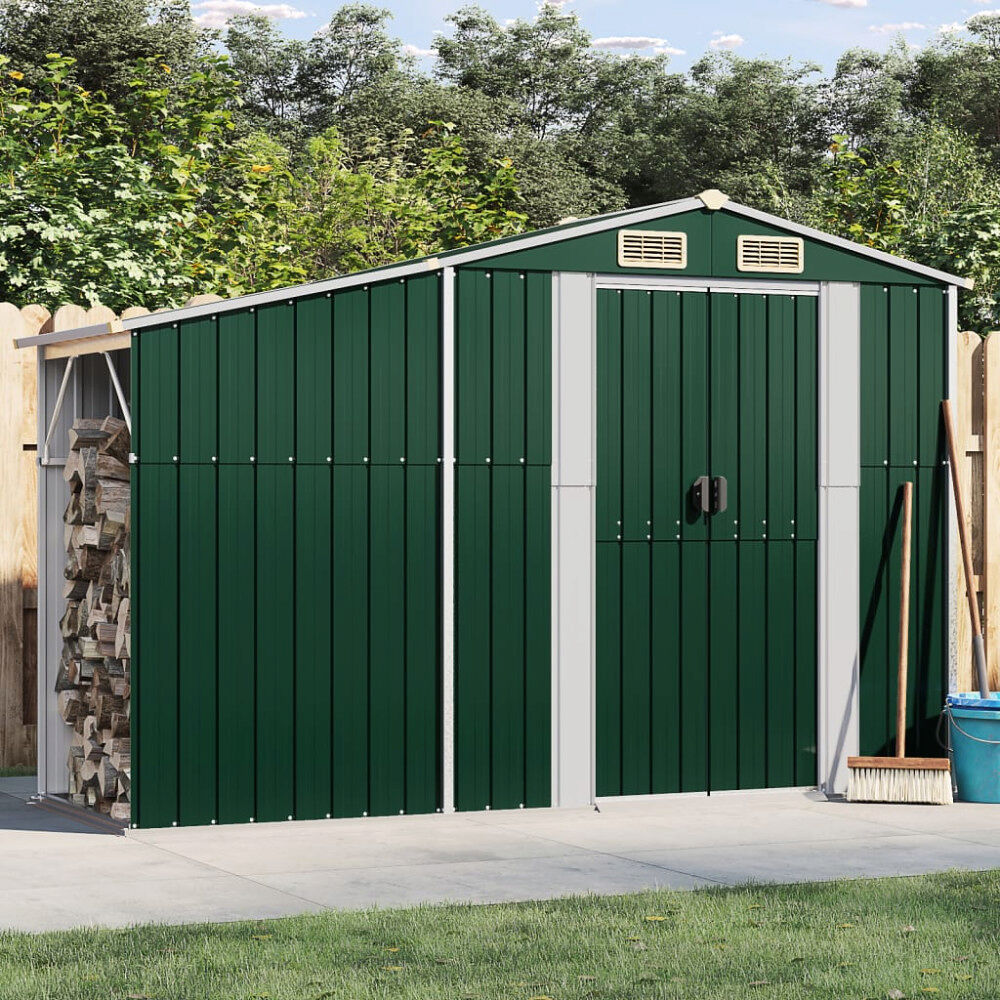 vidaXL Trädgårdsskjul 277x93x179 cm grön galvaniserat stål