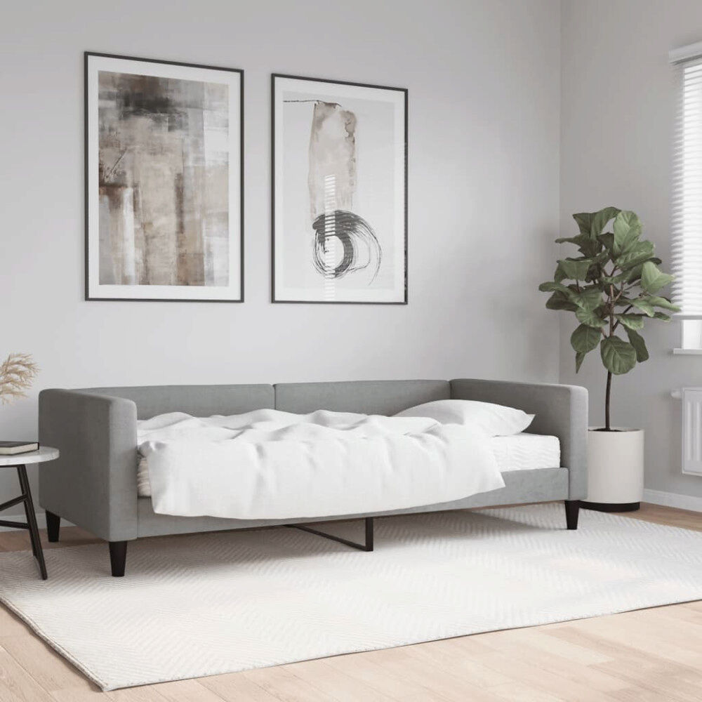 vidaXL Dagbädd med madrass ljusgrå 90x190 cm tyg