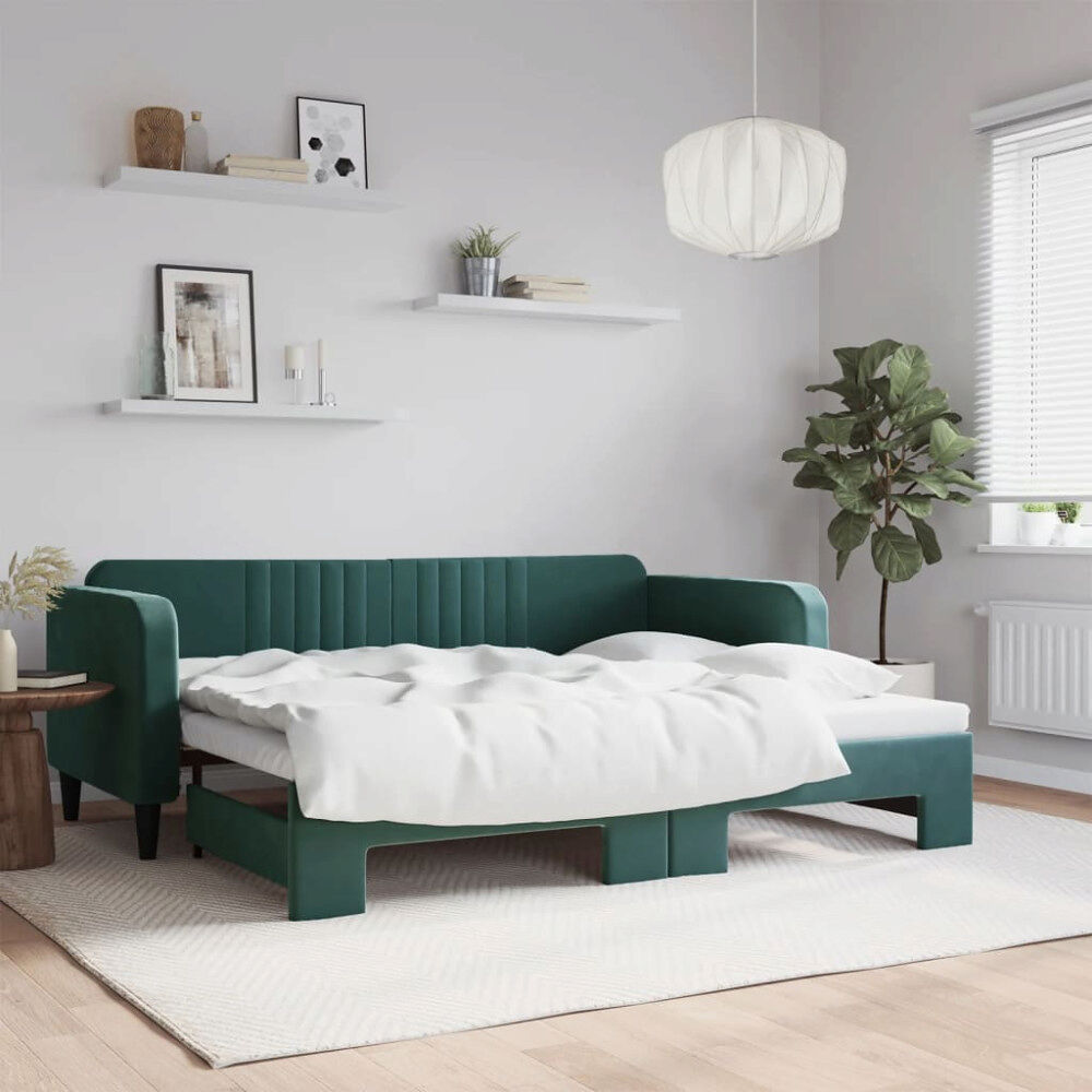 vidaXL Dagbädd utdragbar mörkgrön 90x200 cm sammet