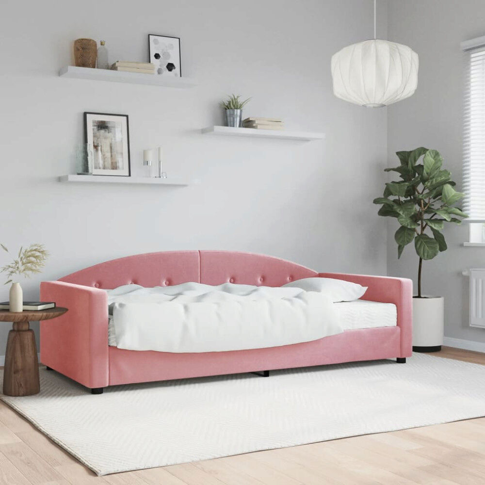 vidaXL Dagbädd med madrass rosa 90x200 cm sammet