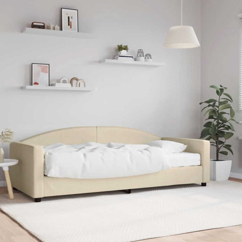 vidaXL Dagbädd med madrass beige 90x200 cm tyg