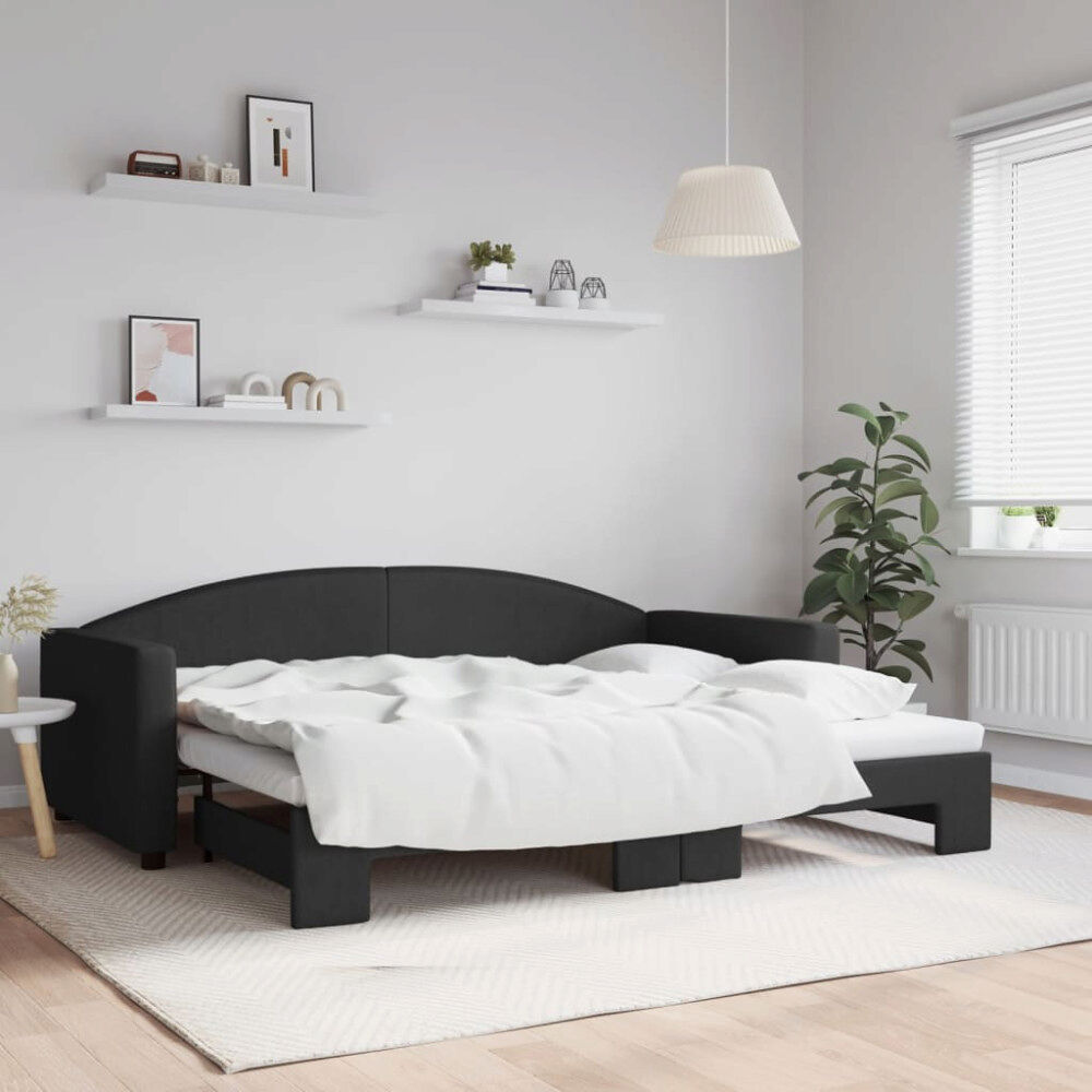 vidaXL Dagbädd utdragbar svart 90x200 cm tyg