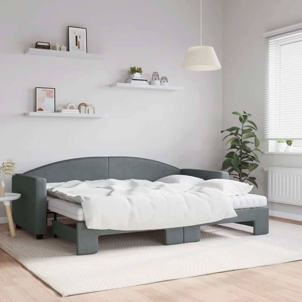 vidaXL Dagbädd med madrasser utdragbar mörkgrå 80x200 cm tyg