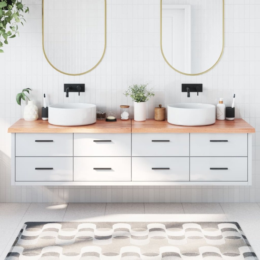 vidaXL Bänkskiva badrum ljusbrun 200x50x(2-4) cm behandlat massivt trä