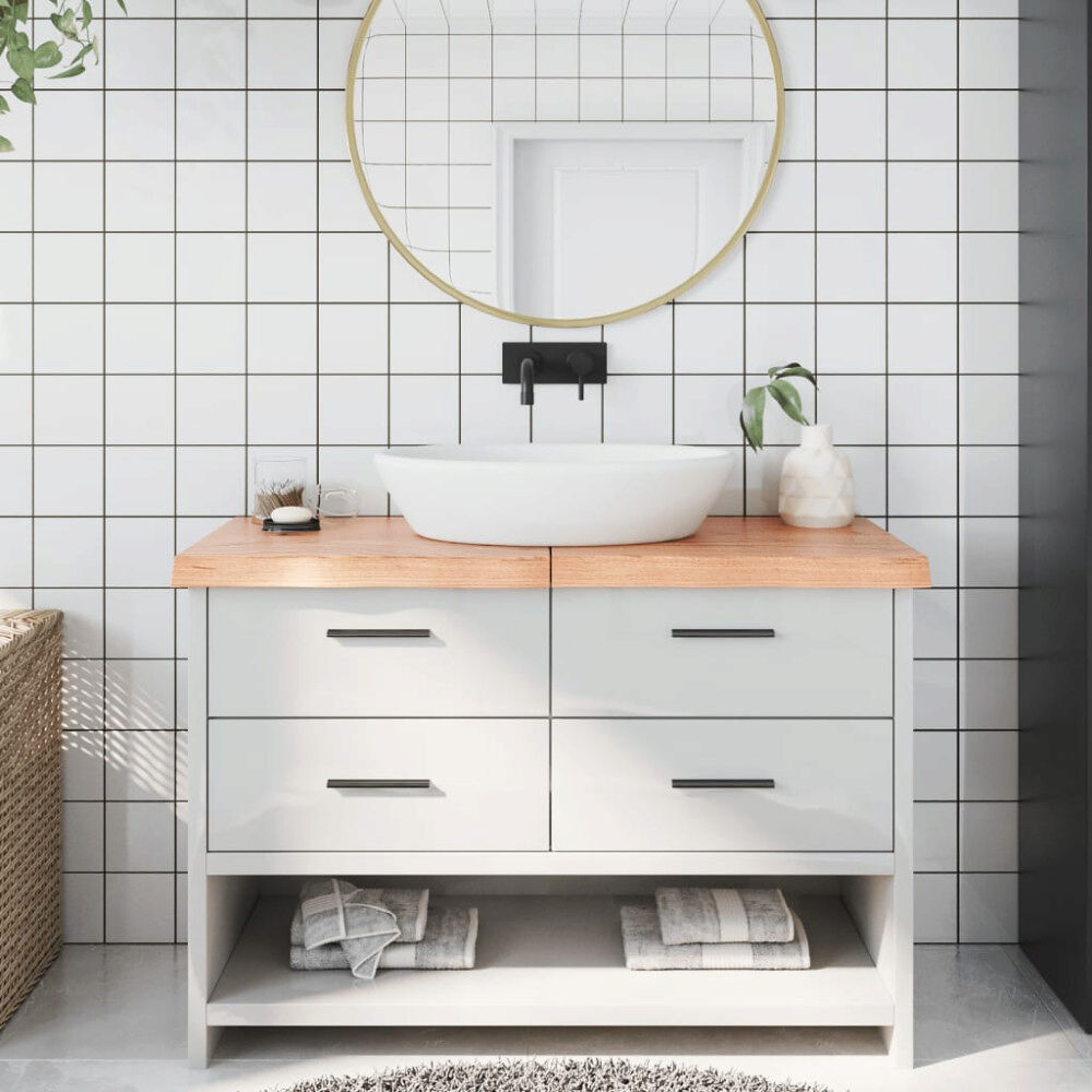 vidaXL Bänkskiva badrum ljusbrun 120x40x(2-6) cm behandlat massivt trä