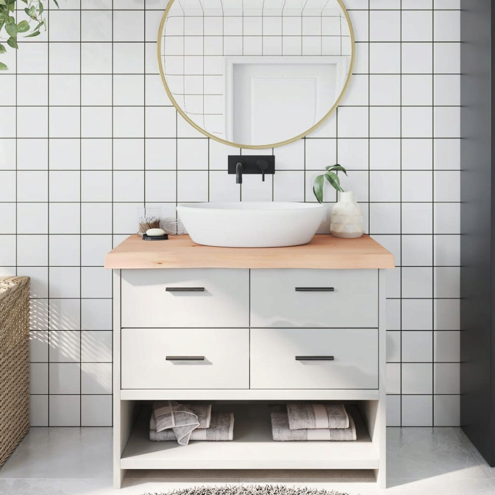 vidaXL Bänkskiva för badrum 100x50x(2-6) cm obehandlat massivt trä