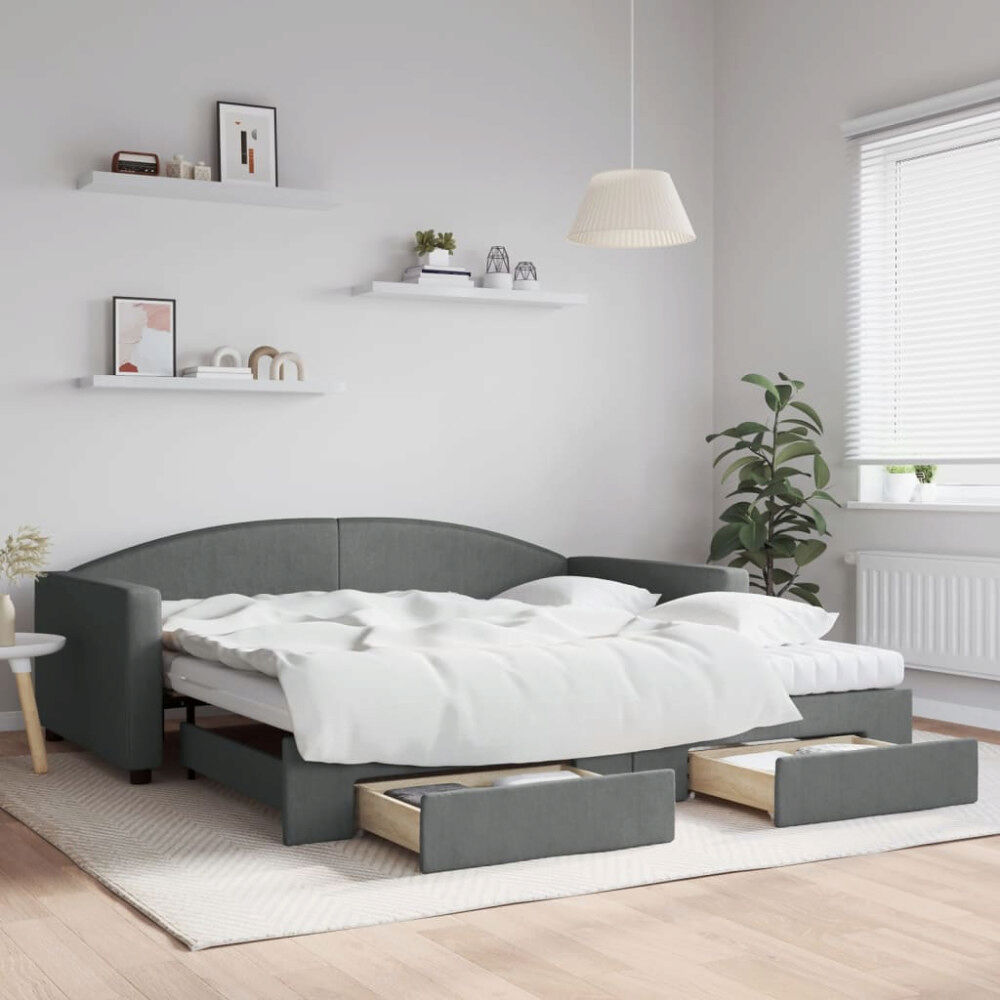 vidaXL Dagbädd utdragbar med lådor mörkgrå 100x200 cm tyg