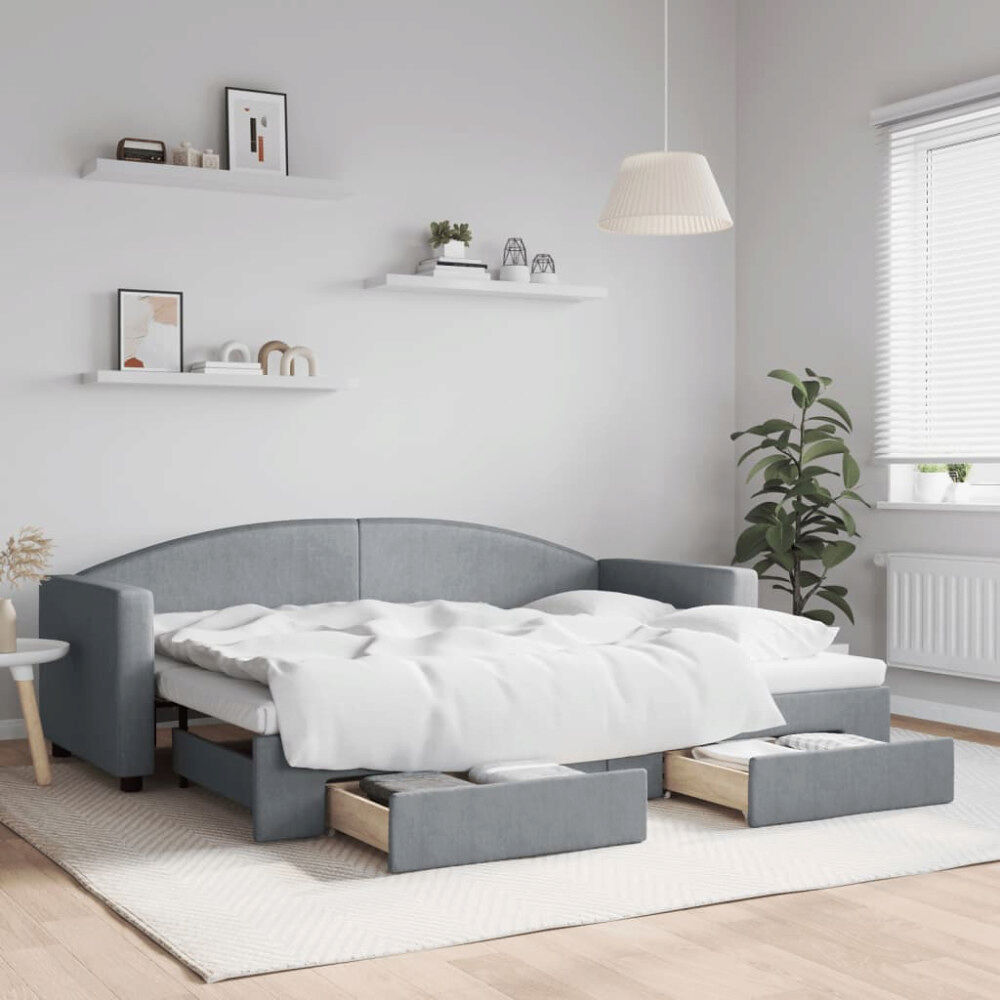 vidaXL Dagbädd utdragbar med lådor ljusgrå 80x200 cm tyg