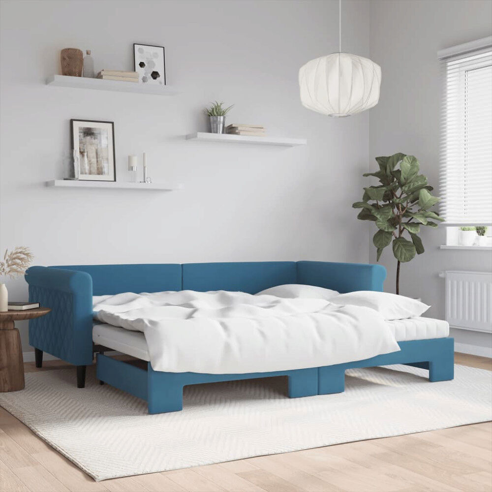 vidaXL Dagbädd utdragbar med madrasser blå 90x200 cm sammet