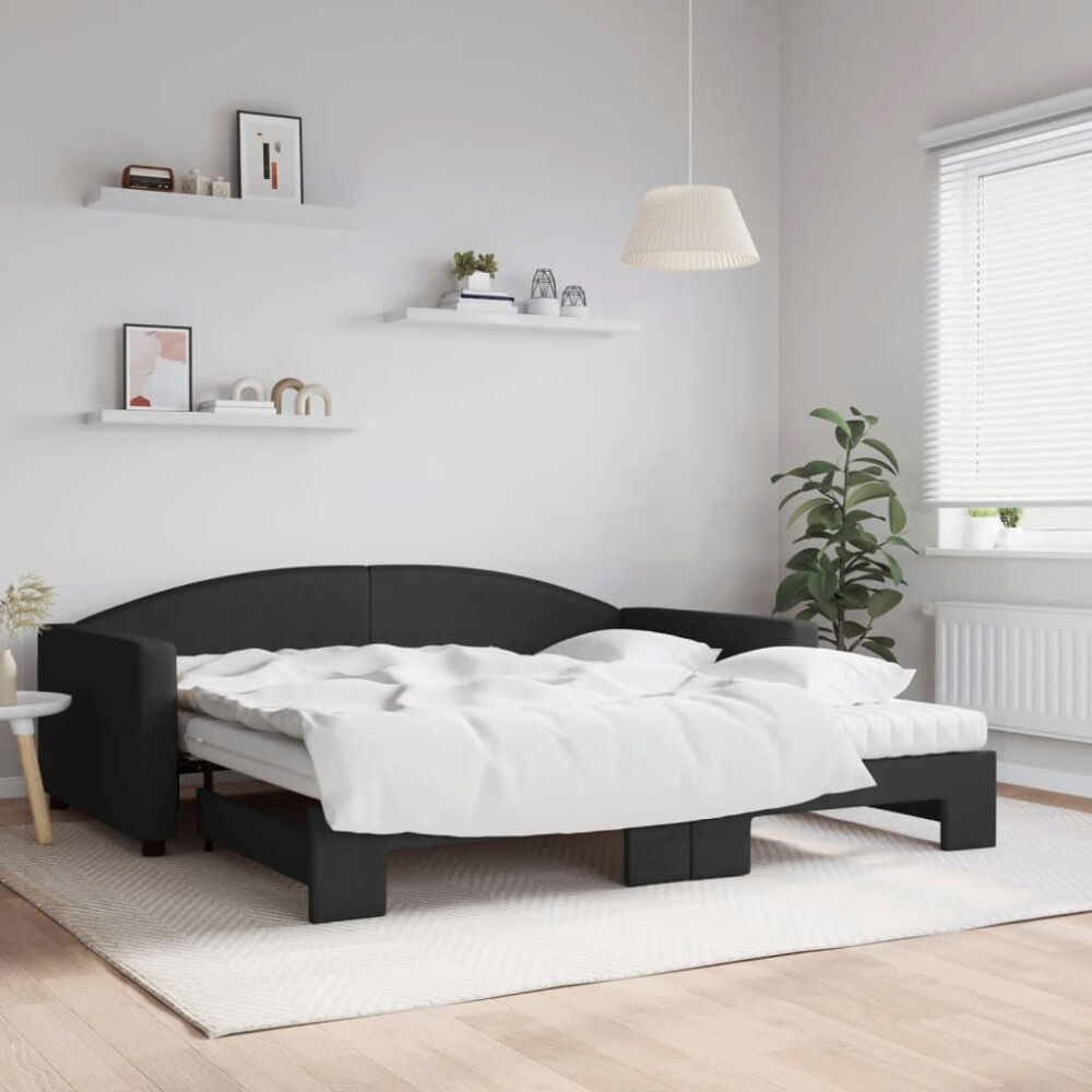 vidaXL Dagbädd med extrabädd och madrasser svart 100x200 cm tyg