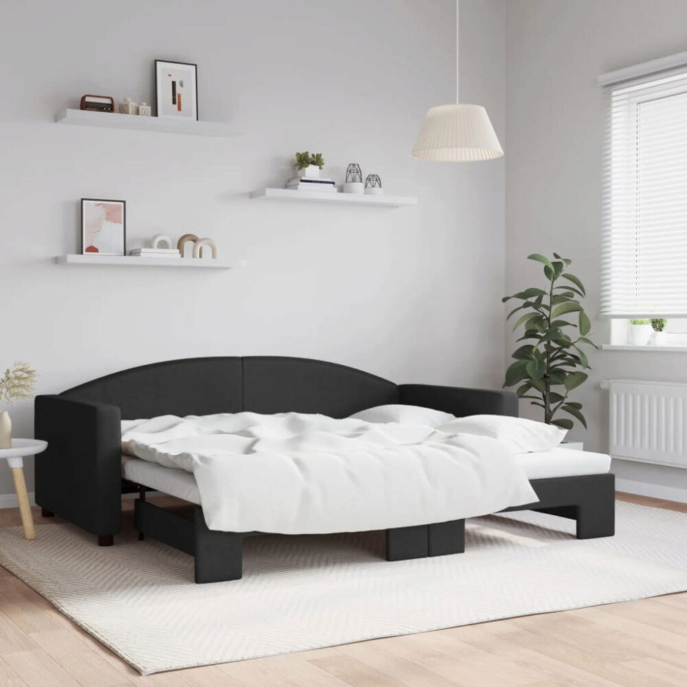 vidaXL Dagbädd utdragbar svart 90x190 cm tyg