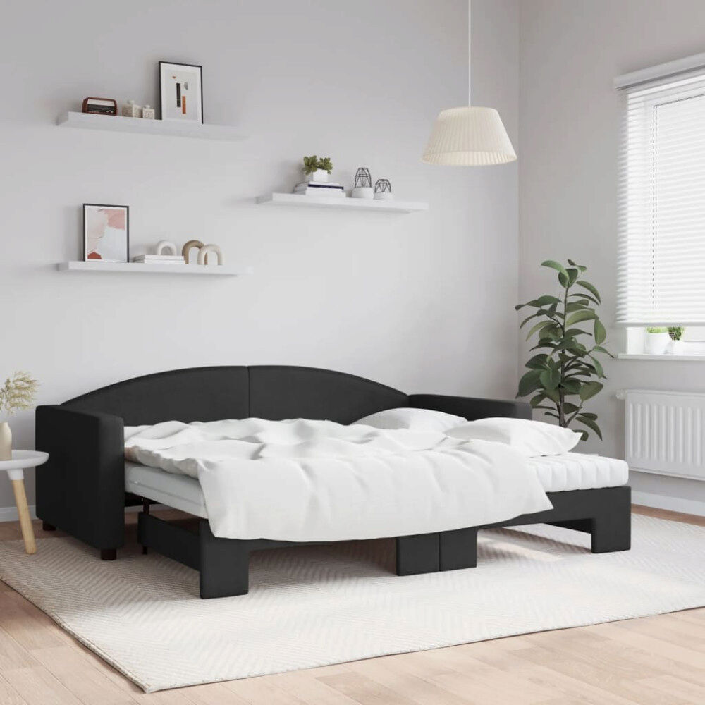 vidaXL Dagbädd med extrabädd och madrasser svart 90x190 cm tyg