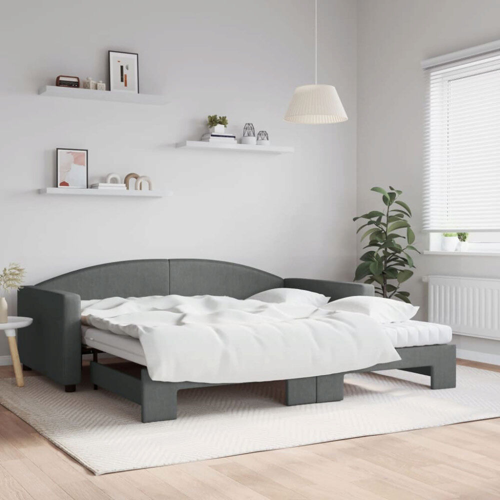 vidaXL Dagbädd med extrabädd och madrasser mörkgrå 100x200 cm tyg