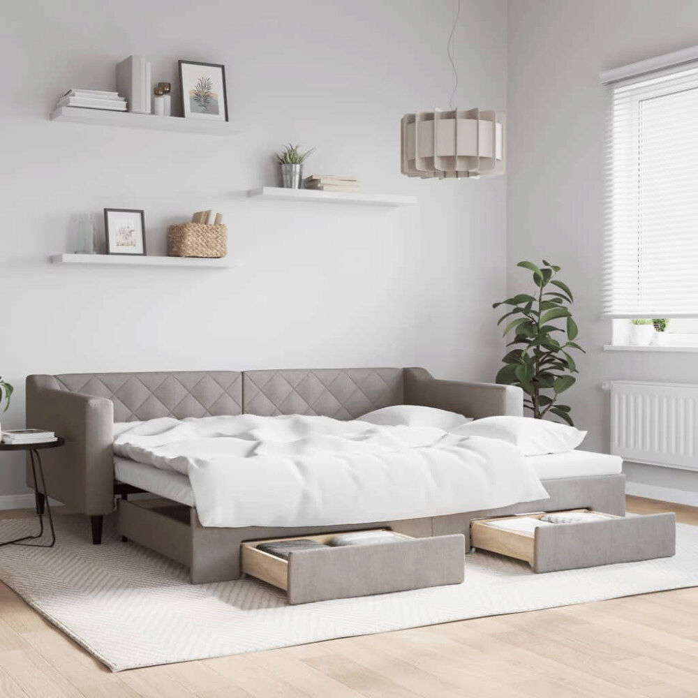 vidaXL Dagbädd utdragbar med lådor taupe 90x200 cm tyg