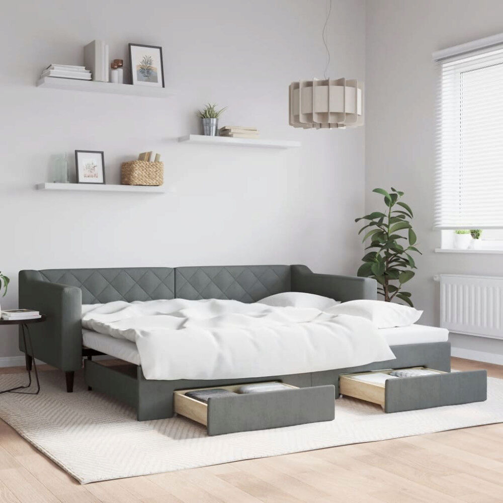 vidaXL Dagbädd utdragbar med lådor mörkgrå 90x200 cm tyg