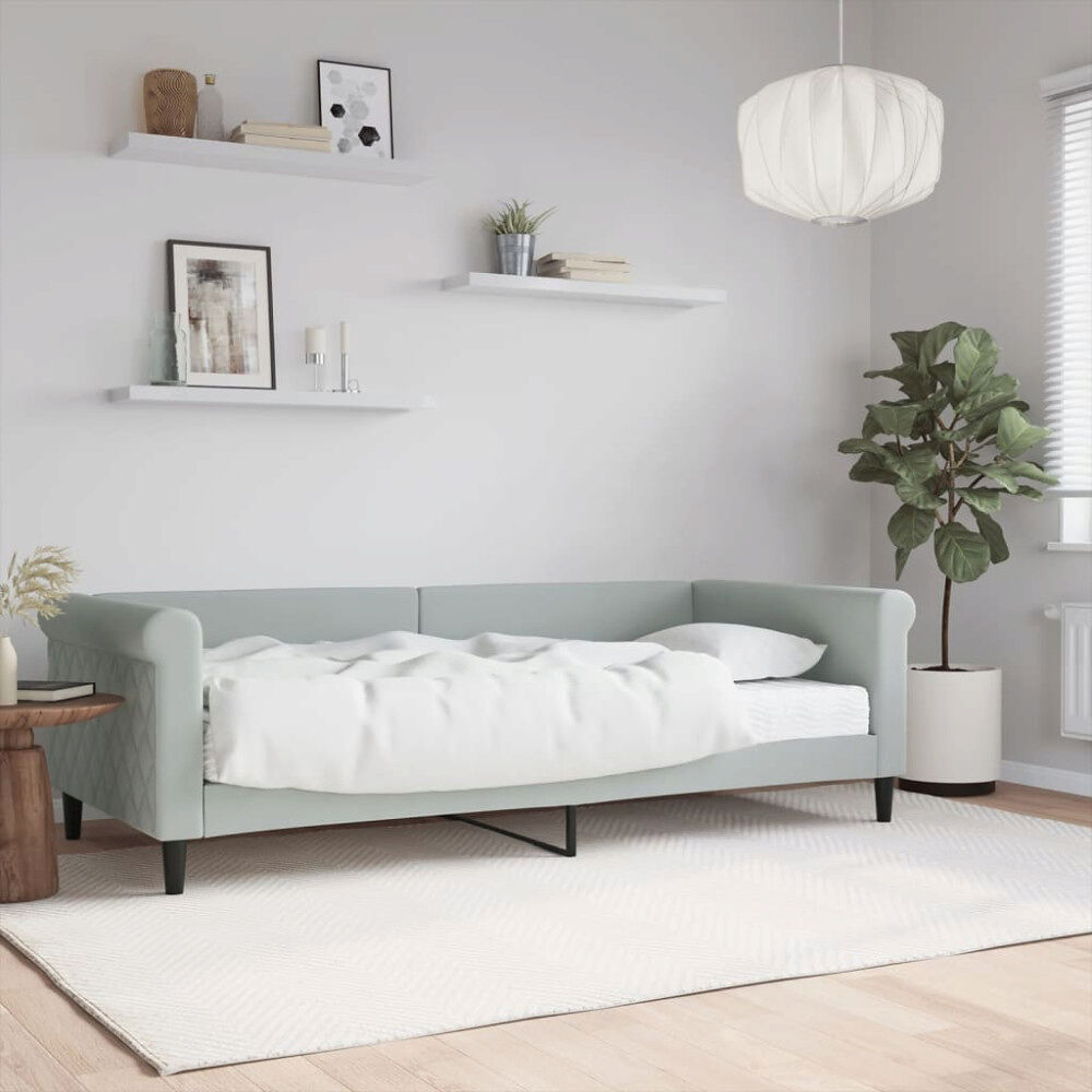 vidaXL Dagbädd med madrass ljusgrå 90x200 cm sammet