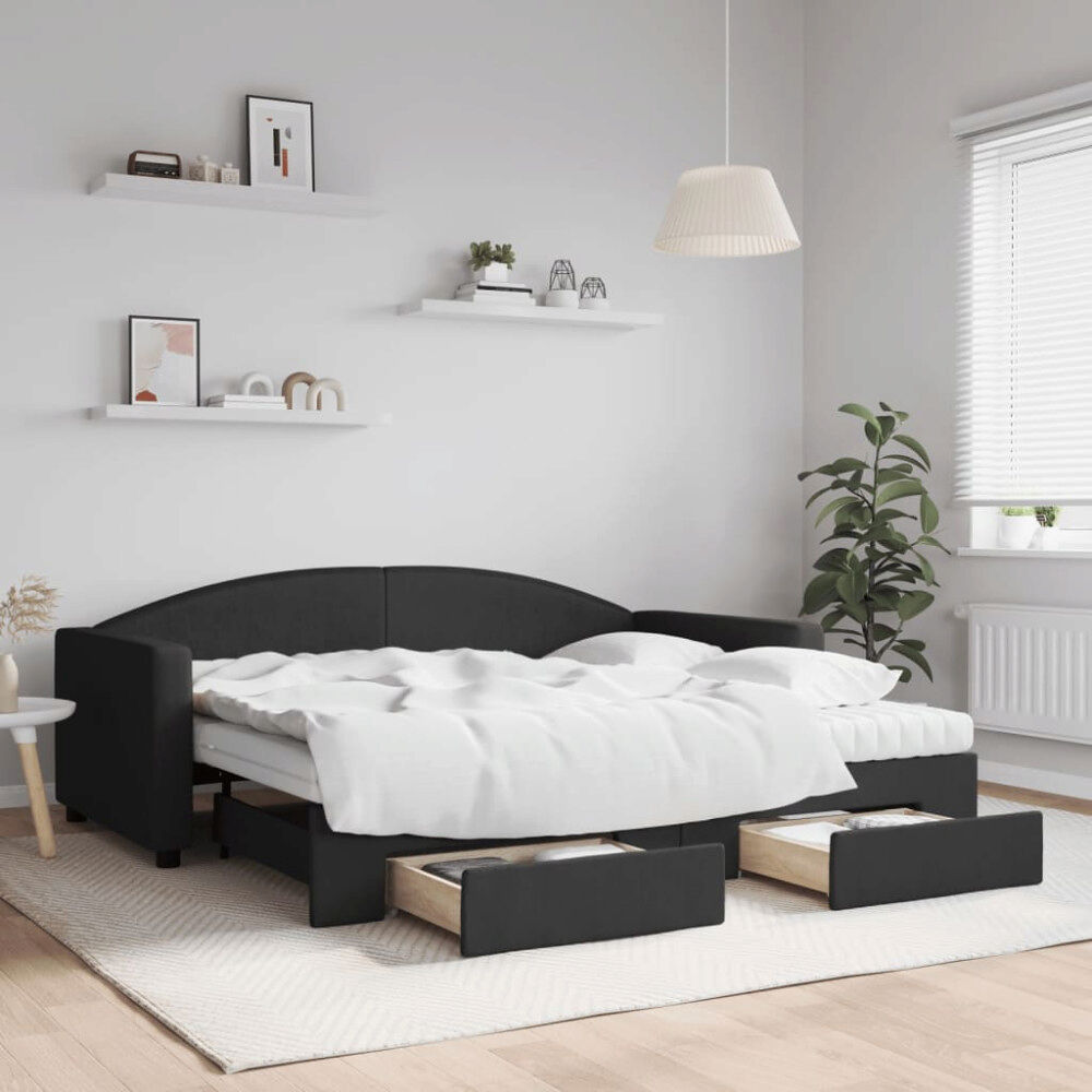 vidaXL Dagbädd utdragbar med lådor svart 90x190 cm tyg