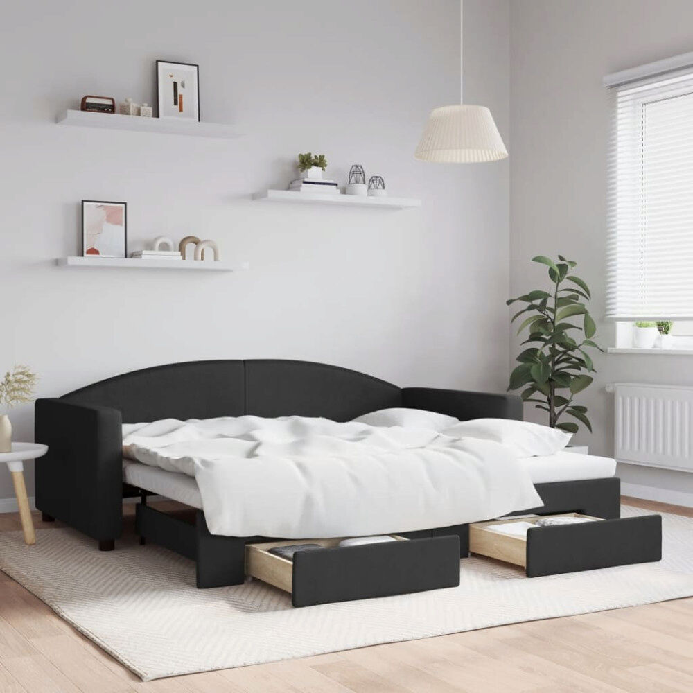 vidaXL Dagbädd utdragbar med lådor svart 90x190 cm tyg