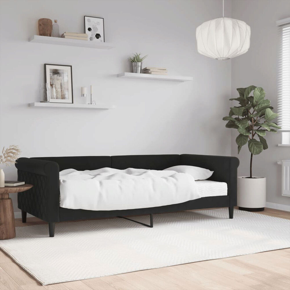 vidaXL Dagbädd med madrass svart 90x190 cm sammet
