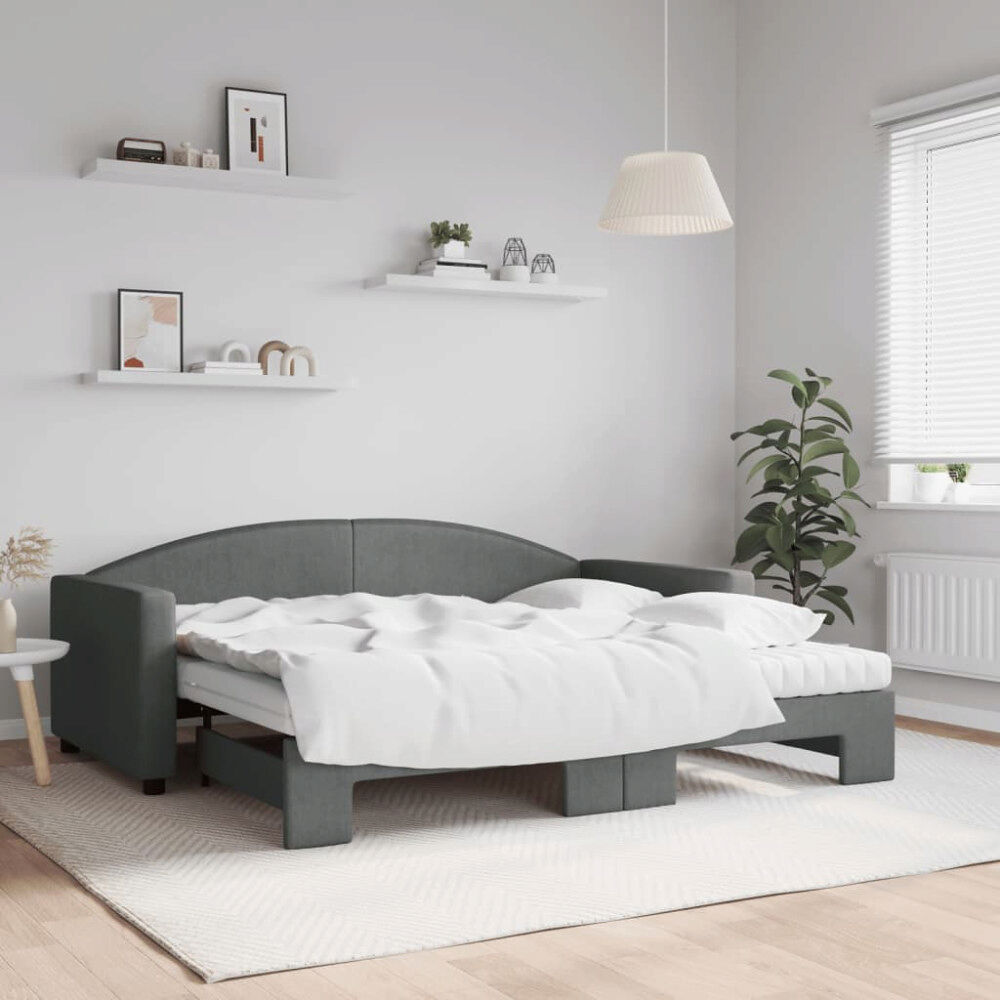 vidaXL Dagbädd med extrabädd och madrasser mörkgrå 90x190 cm tyg
