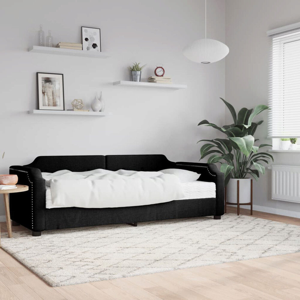 vidaXL Dagbädd med madrass svart 90x190 cm tyg