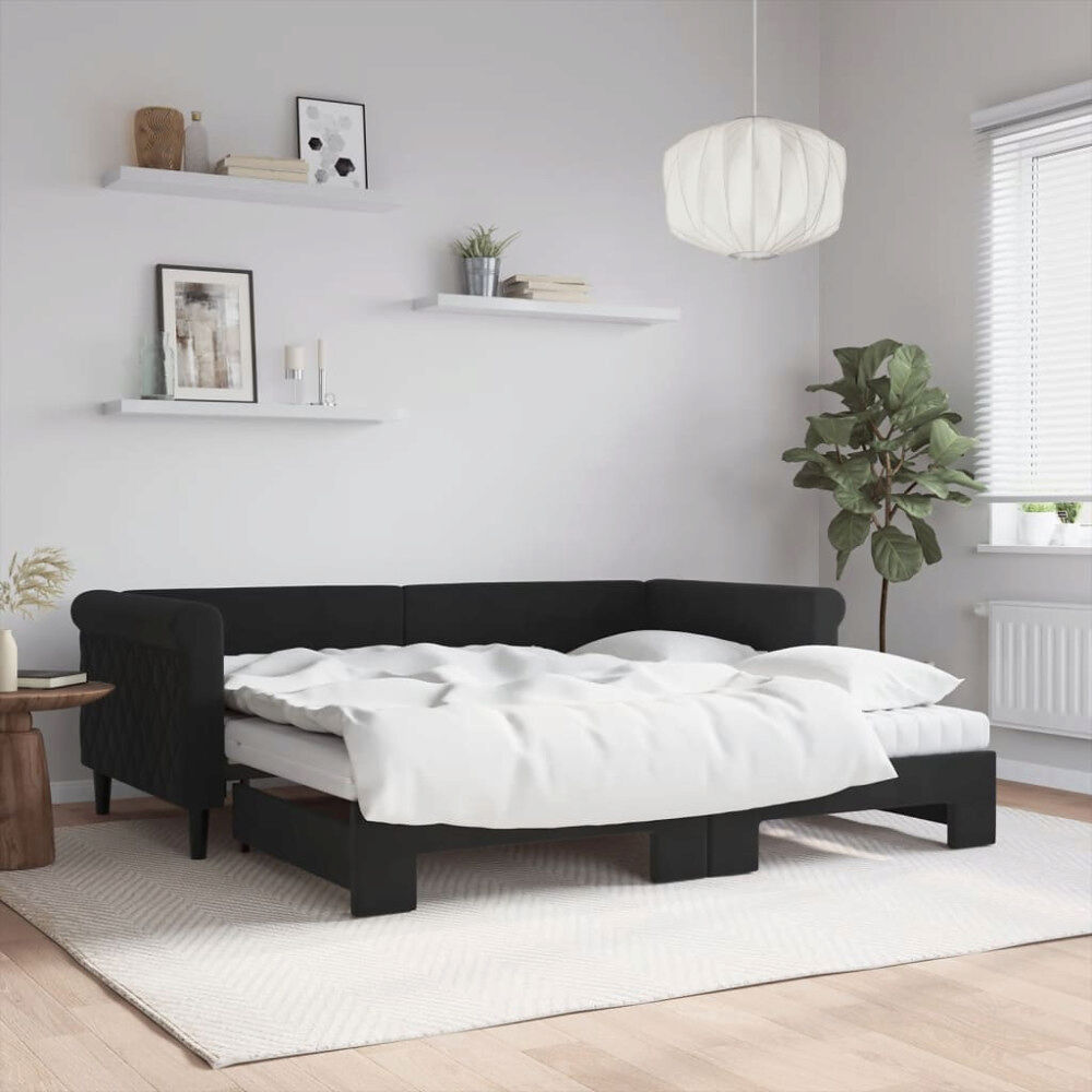vidaXL Dagbädd utdragbar med madrasser svart 90x190 cm sammet