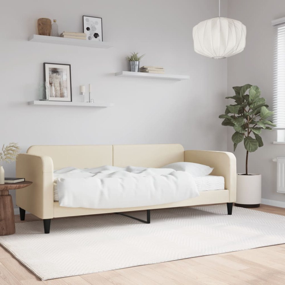 vidaXL Dagbädd med madrass gräddvit 100x200 cm tyg