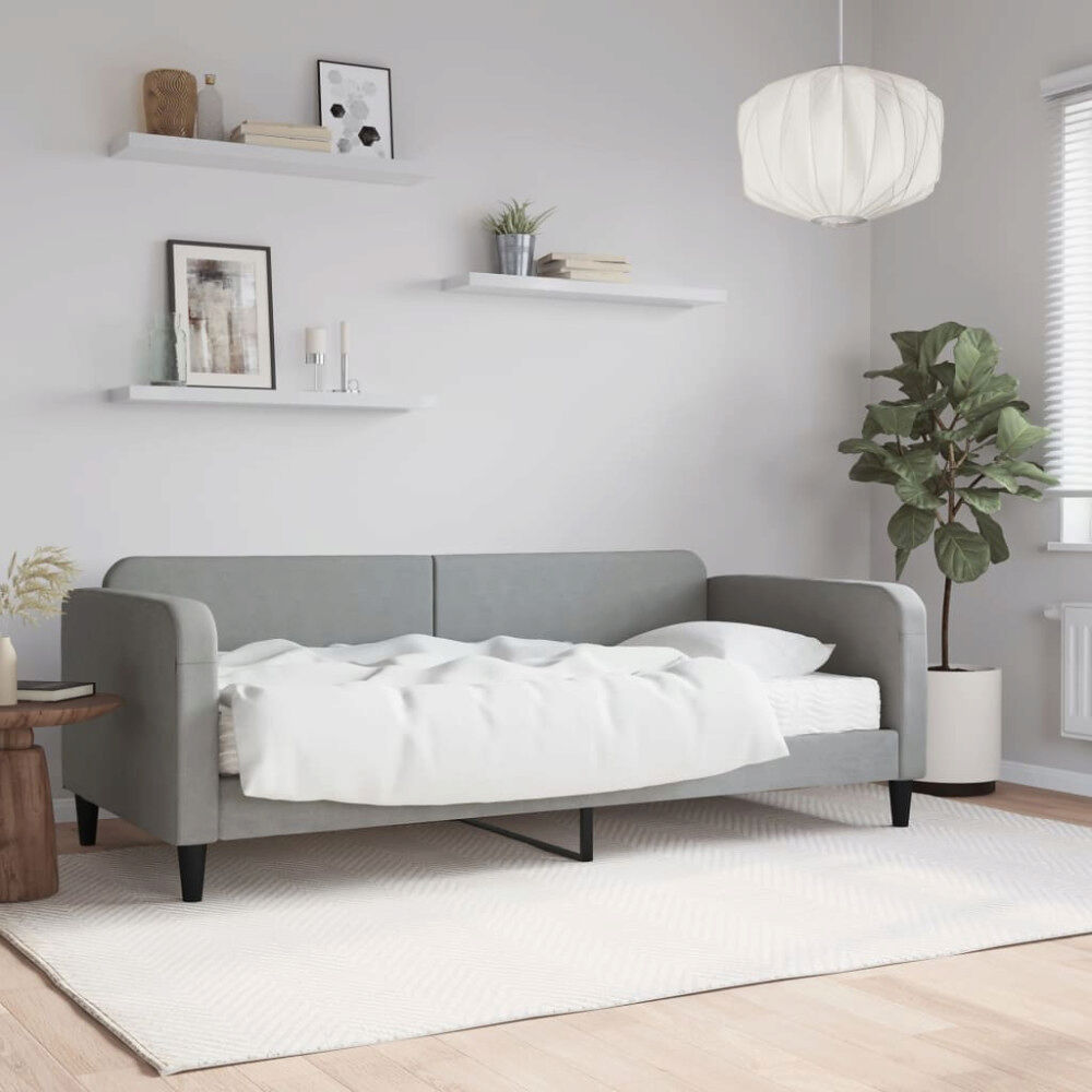 vidaXL Dagbädd med madrass ljusgrå 90x190 cm tyg