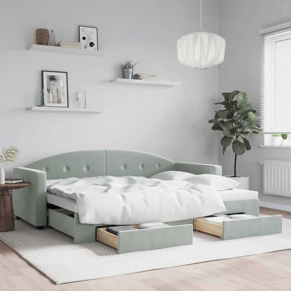 vidaXL Dagbädd utdragbar med lådor ljusgrå 80x200 cm sammet