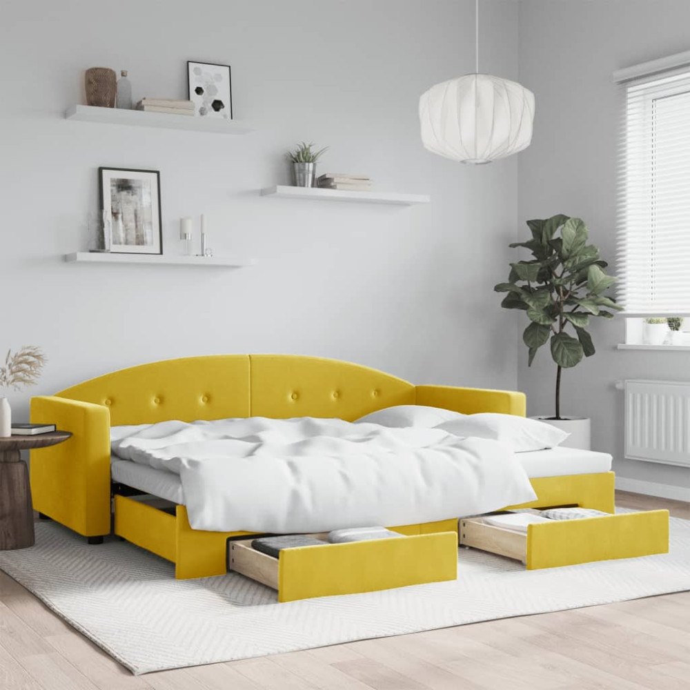 vidaXL Dagbädd utdragbar med lådor gul 80x200 cm sammet