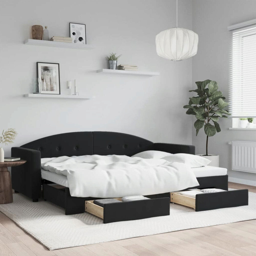 vidaXL Dagbädd utdragbar med lådor svart 80x200 cm sammet