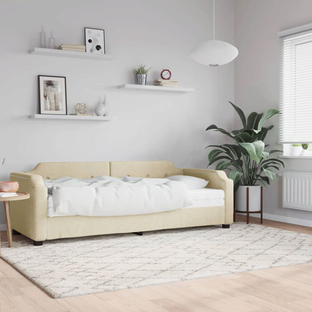 vidaXL Dagbädd med madrass beige 90x200 cm tyg