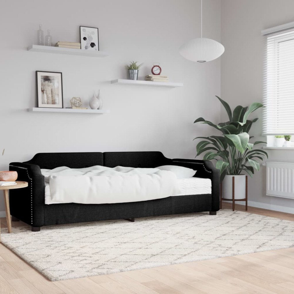 vidaXL Dagbädd med madrass svart 100x200 cm tyg