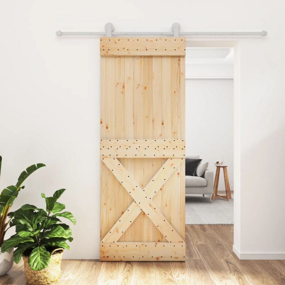 vidaXL Skjutdörr med beslag 80x210 cm massiv furu