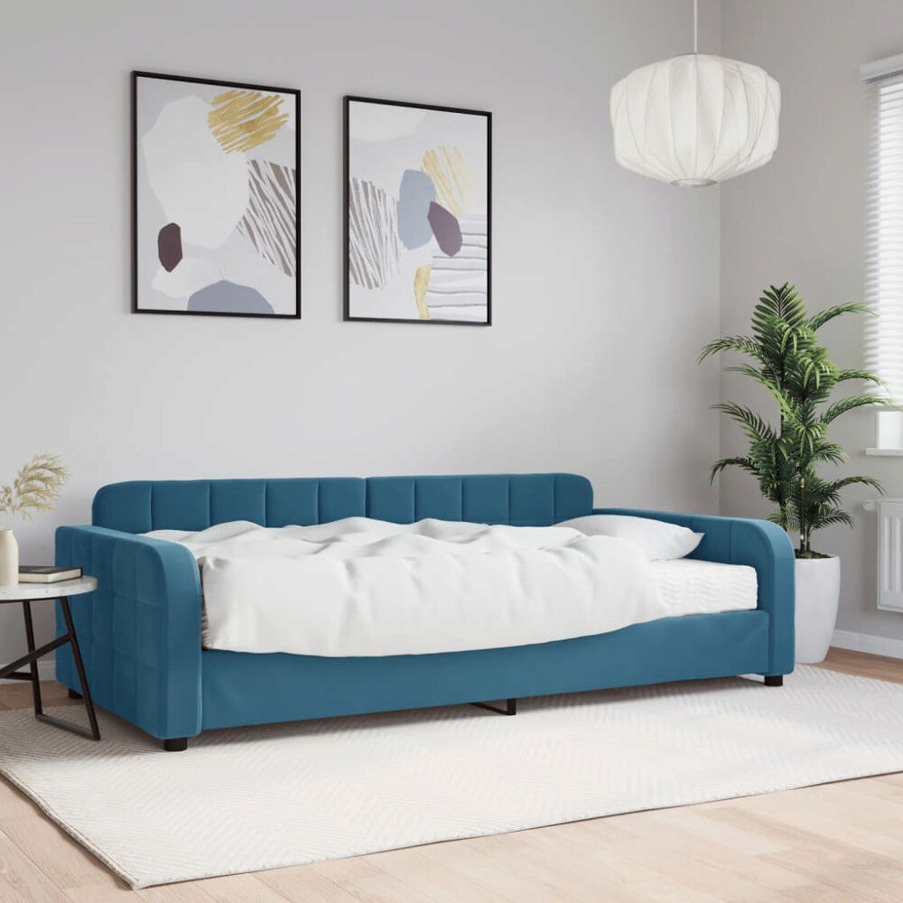 vidaXL Dagbädd med madrass blå 100x200 cm sammet