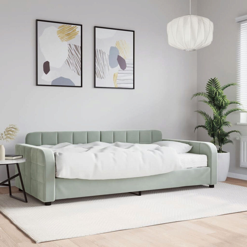 vidaXL Dagbädd med madrass ljusgrå 100x200 cm sammet