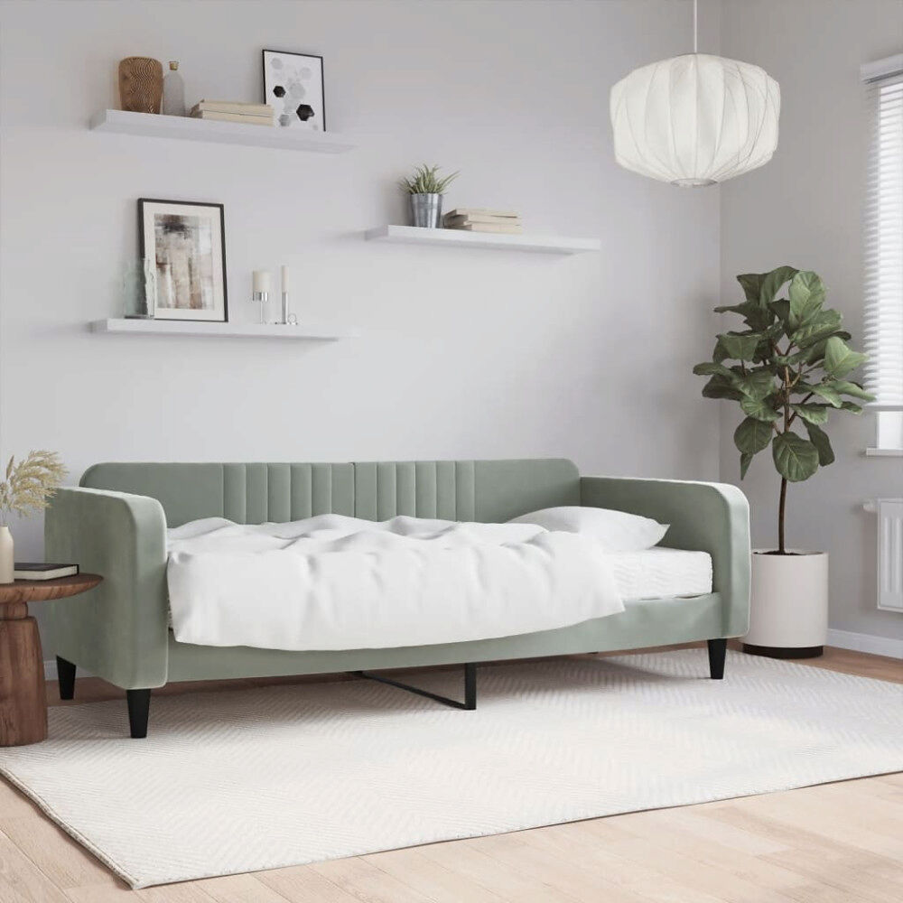 vidaXL Dagbädd med madrass ljusgrå 90x200 cm sammet